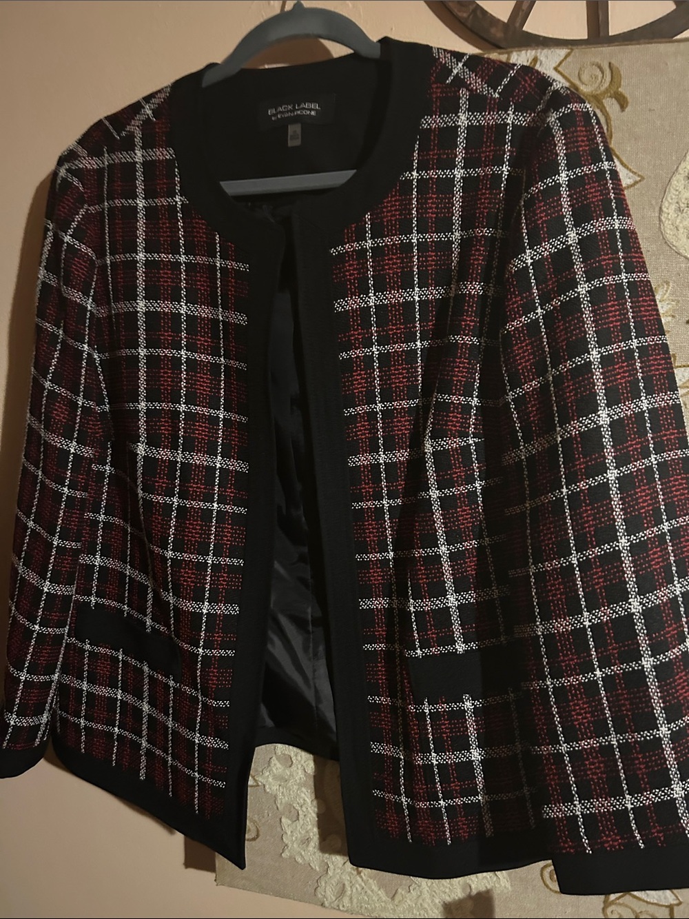 Black Label by Evan Picone Women's Red Plaid Tweed Jacket